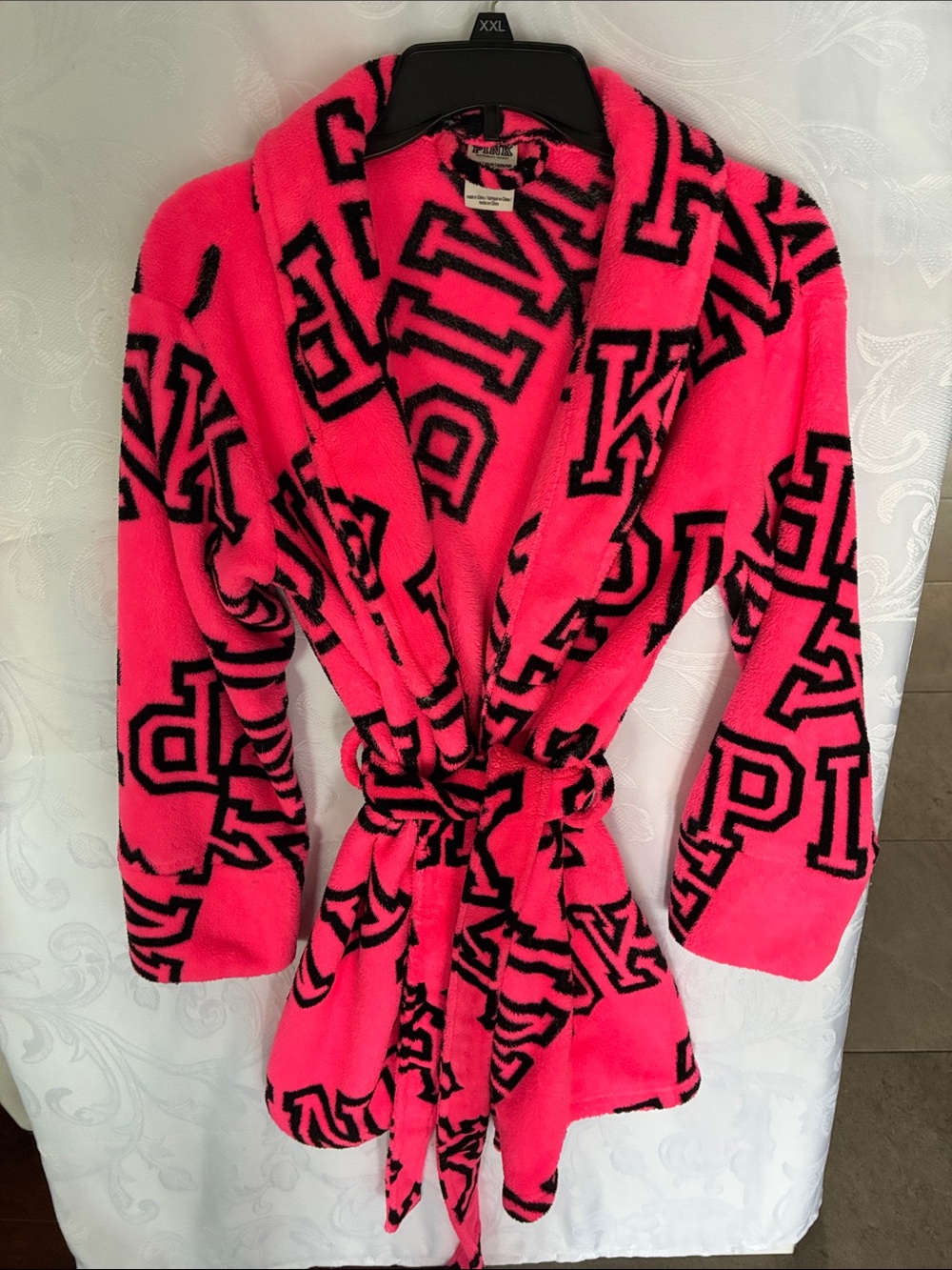 PINK Victoria's Secret Hot Pink Plush Logo Robe
